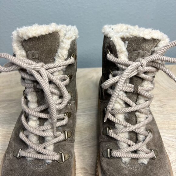 Paul Green Lace Up Platform Hiking Ankle Boots Tan Suede Gorpcore Size 6.5 US - Picture 5 of 11